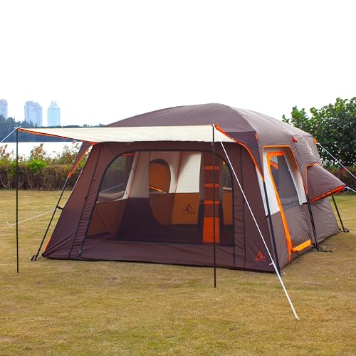 Extra Large Family Cabin Tent 2 Rooms 3 Doors 3 Windows Waterproof for Camping H460