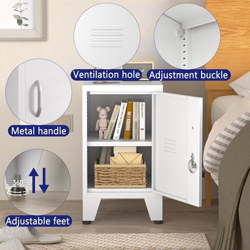 Black Metal Nightstand with Storage Cabinet and Shelves M836