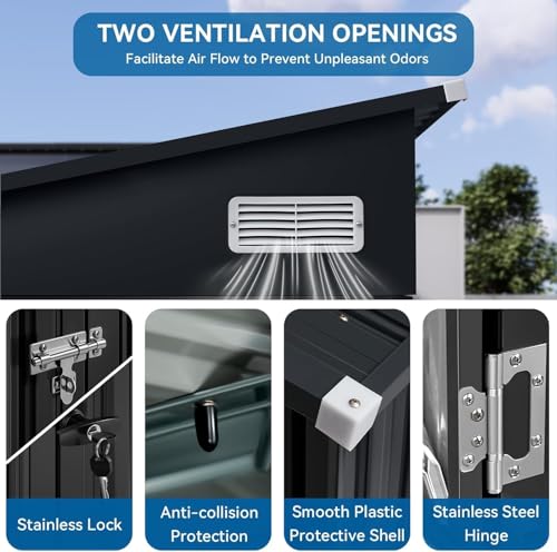 Galvanized Steel Storage Shed with Triple Doors, Weatherproof Outdoor Utility Shed P600721