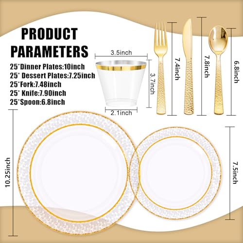 350PCS Clear Plastic Plates with Gold Trim for 50 Guests, Disposable Dinnerware Set O686017