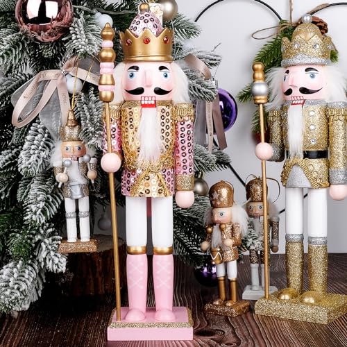 Pink Nutcracker Christmas Decor, Handmade Wooden Figure, 12" S521569