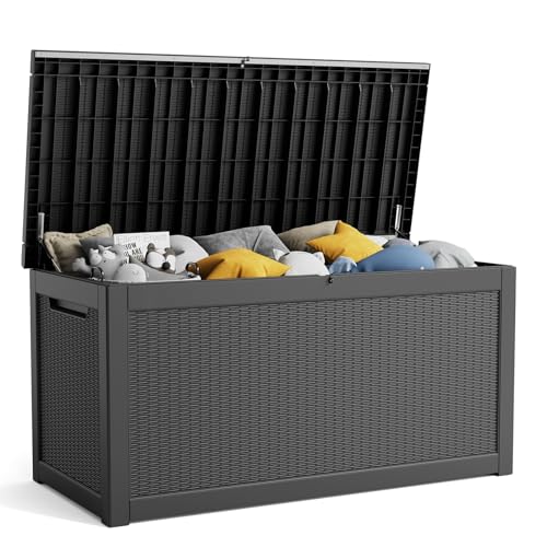 100 Gallon Resin Deck Box, Lockable Patio Outdoor Storage, Waterproof - Black F75230