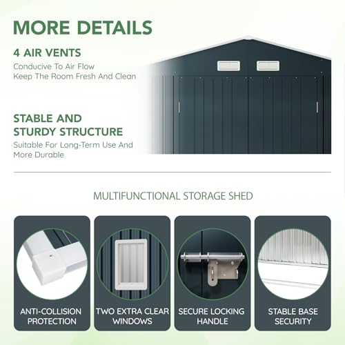 Outdoor Steel Storage Shed with Lockable Doors and Windows E249038