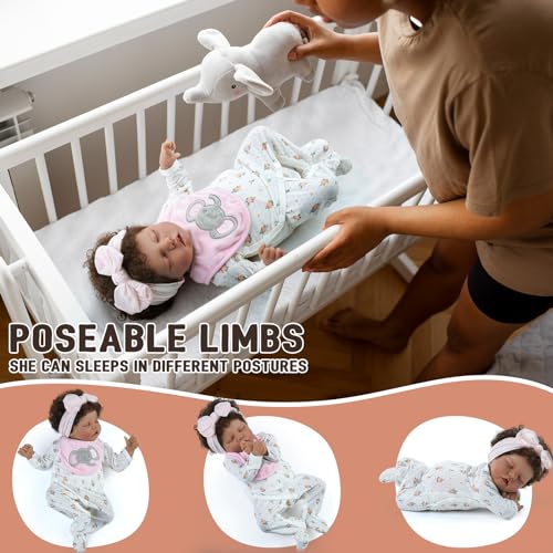 Lifelike Reborn Baby Doll Black 17-Inch with Soft Body and Curls D53590