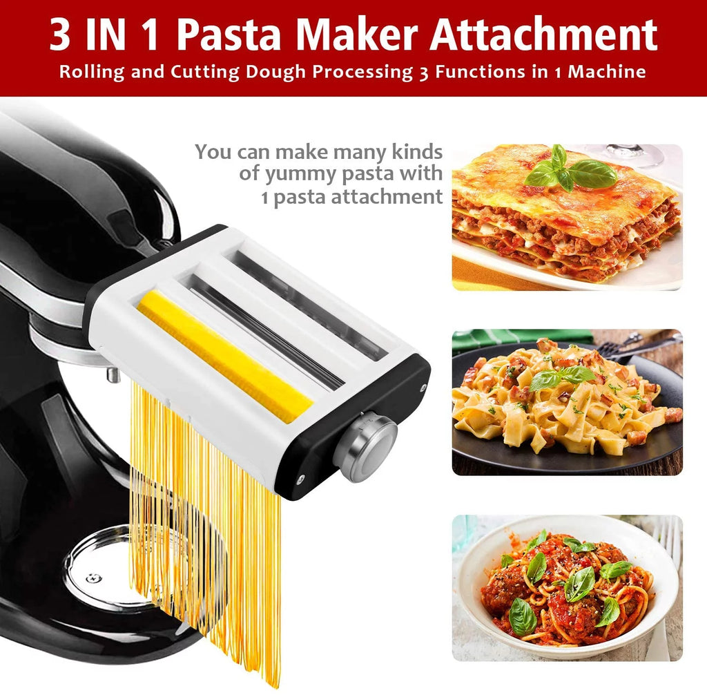 Pasta Maker Attachment for Stand Mixer, 3 in 1 with Roller and Cutters E141