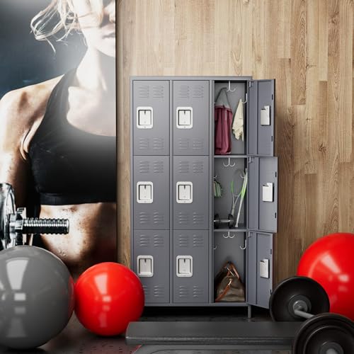 6 Door Metal Storage Locker with 18 Hooks, Black & Dark Grey K6611