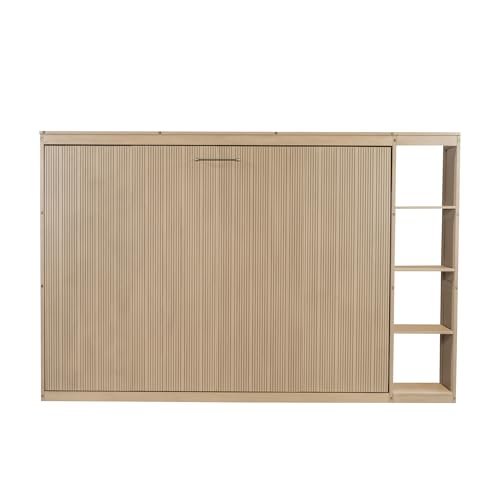 Full Size Horizontal Murphy Bed with Shelves, Foldable into Cabinet W154373