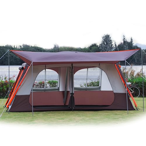 Extra Large Family Cabin Tent for Camping, 2 Rooms, 3 Doors, Waterproof E6603