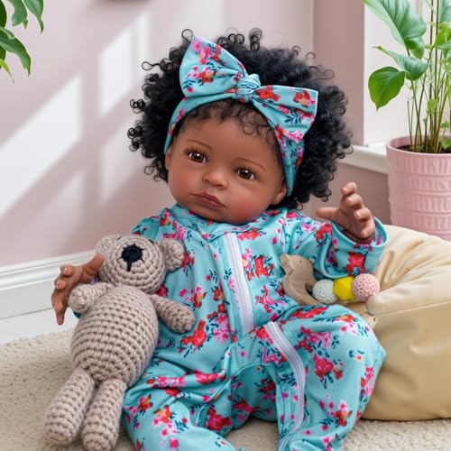 Lifelike Reborn Black Girl 18-Inch Realistic Newborn Baby Doll with Clothes and Toy U426