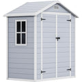 DWVO 6x4 FT Outdoor Resin Storage Shed with Floor, All-Weather Bike Storage Shed with Lockable Door, Window and Vent, Waterproof Plastic Tool Storage for Garden, Backyard, Patio, Lawn, Gray