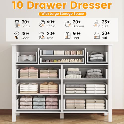 White Dresser with 10 Drawers for Bedroom B69188