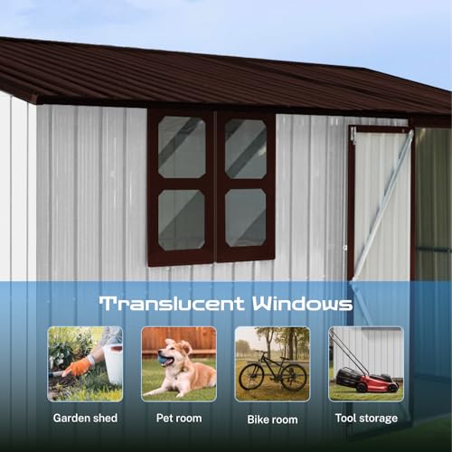10 x 8 ft Outdoor Storage Shed, Metal Building with Windows and Lockable Doors, Grey Q206