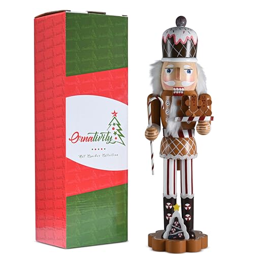 Christmas Candyland Gingerbread Nutcracker Wooden Figure with Candy Cane and Cookies F927