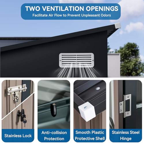 Galvanized Steel Storage Shed with Triple Doors, Weatherproof Outdoor Utility Shed P600721