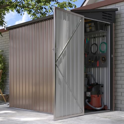 Galvanized Steel Storage Shed with Triple Doors, Weatherproof Outdoor Utility Shed P600721