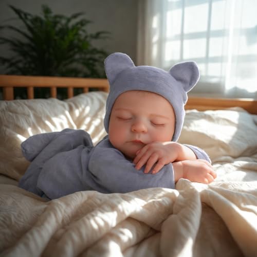Lifelike Reborn Baby Dolls Silicone Full Body - 17 Inch Realistic Newborn Baby Doll Poseable Body Sleeping Baby Boy with Feeding Kit for Children 3+ W3109