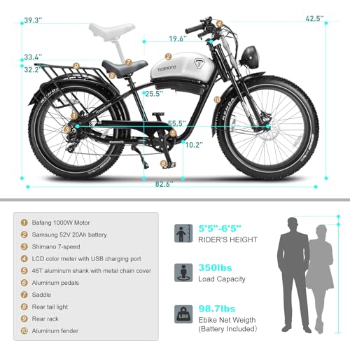 Electric Motorcycle Adults 1500W 52V 20AH 34MPH Retro Style Moped Ebike Fat Tire Full Suspension B247