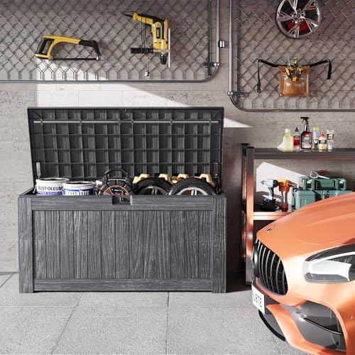 Outdoor Storage Box 120 Gallon with Lock, Resin Deck Box for Patio and Garden A6689