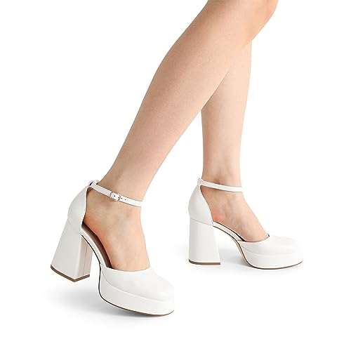 Women's Chunky Platform High Heels Ankle Strap Dress Pumps B429975