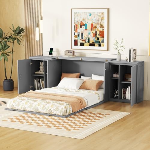 Wall Cabinet Bed with Storage and Bookcase Headboard F651615
