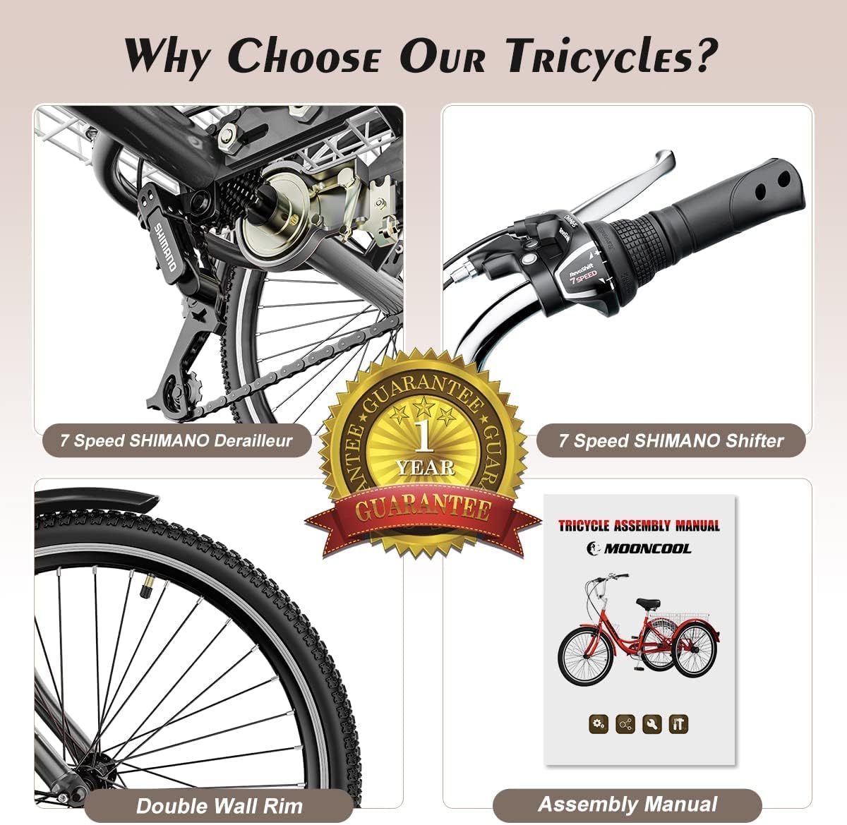 Adult Tricycle 7-Speed 3-Wheel Bike with Basket for Seniors S8817