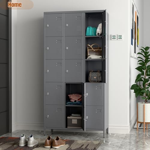 6 Door Metal Storage Locker with 18 Hooks, Black & Dark Grey K6611