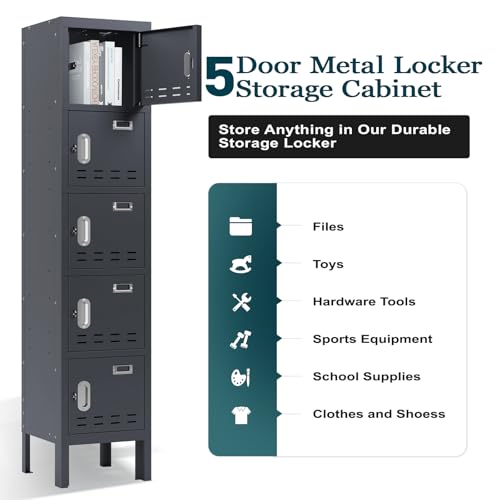 5-Door Steel Storage Locker with Hooks and Card Slots M92401