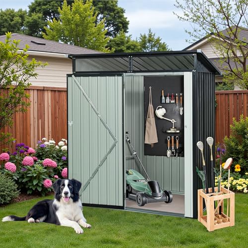 Resin Outdoor Storage Shed with Floor and Window, Lockable Small Tool Shed for Garden Patio Backyard, Light Gray V985