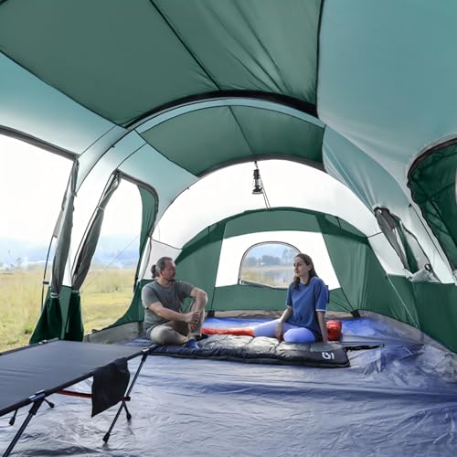 12-Person Camping Tent, 3 Room Family Tent, Waterproof Windproof with Carry Bag Q601154