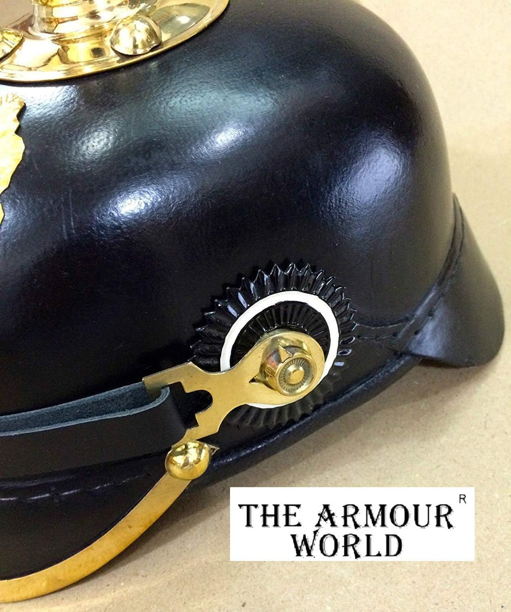 Leather Pickelhaube Helmet with Brass Spikes, Military Costume Replica J238