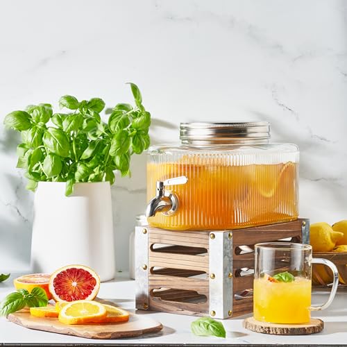 Glass Drink Dispenser for Fridge, 5L Leakproof Beverage Dispenser with Stainless Steel Spigot P33165