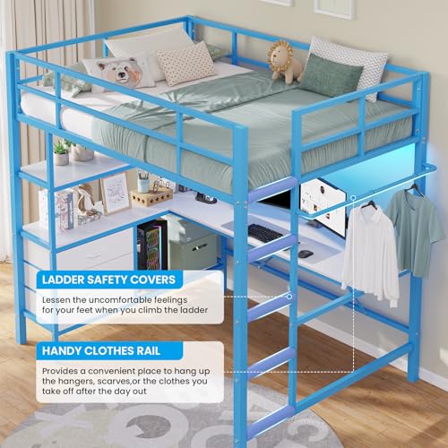 Loft Bed Full Size with L-Shaped Desk and Charging Station G796