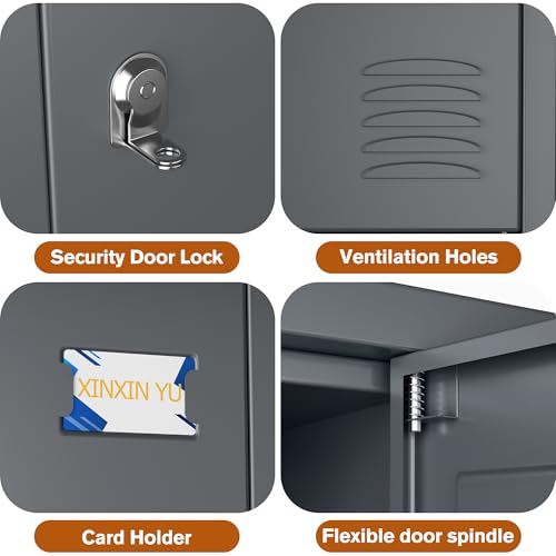 6 Door Metal Storage Locker with 18 Hooks, Black & Dark Grey K6611