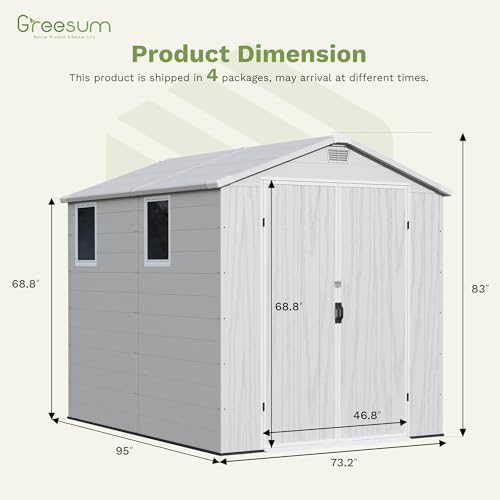 6×8FT Plastic Outdoor Storage Shed with Floor, Lockable Double Door J5369