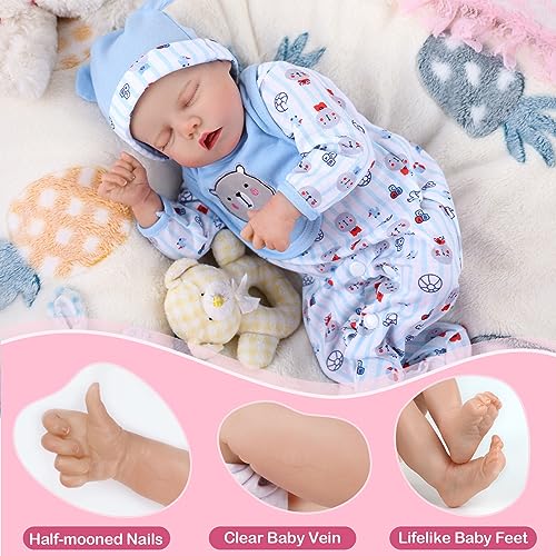 Lifelike Reborn Baby Doll Girl, 17 Inch Soft Body Realistic Newborn Vinyl Silicone Doll with Feeding Kit H33373