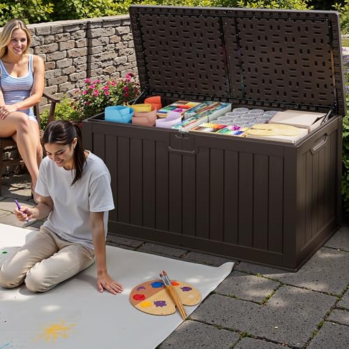 31 Gallon Resin Deck Box Waterproof Indoor Outdoor Storage for Patio Cushions and Garden Tools L90121