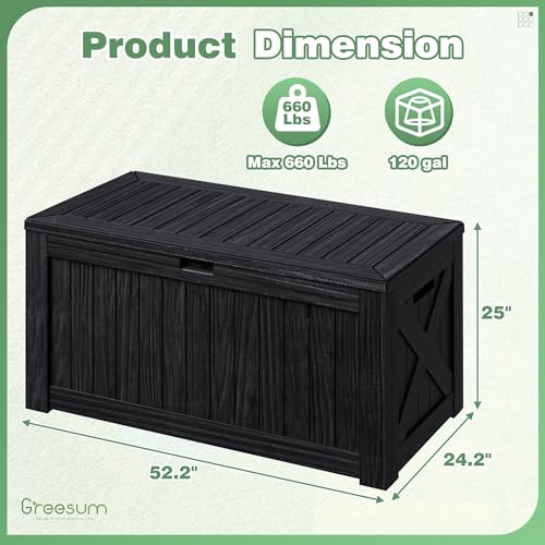 Outdoor Storage Box 120 Gallon with Lock, Resin Deck Box for Patio and Garden A6689