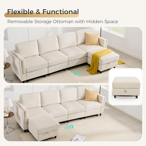 Modular Sectional Sofa Bed with Storage Ottoman, Beige S706