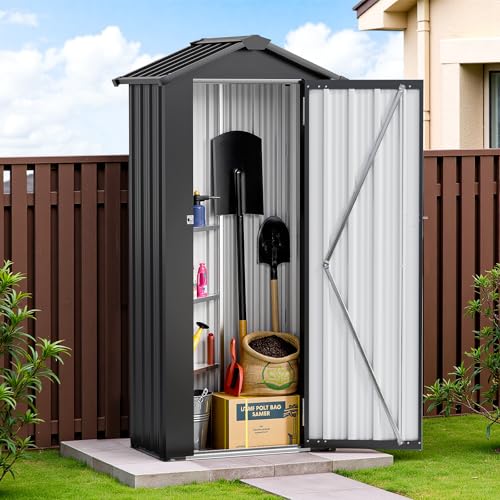 Resin Outdoor Storage Shed with Floor and Window, Lockable Small Tool Shed for Garden Patio Backyard, Light Gray V985