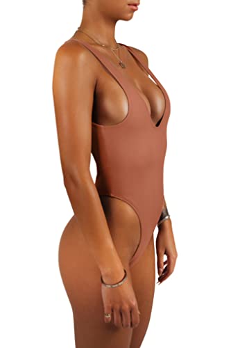 One Piece Swimsuit for Women High Cut Low Back Retro O7423