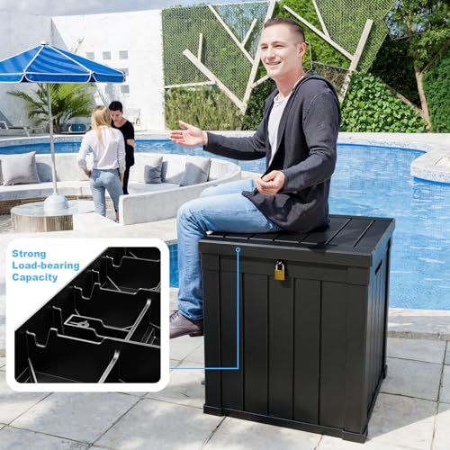 100 Gallon Resin Deck Box, Lockable Patio Outdoor Storage, Waterproof - Black F75230