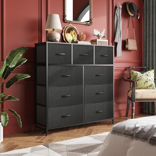 9-Drawer Fabric Storage Tower for Bedroom, Closet, Tall Chest Organizer with Steel Frame R839993