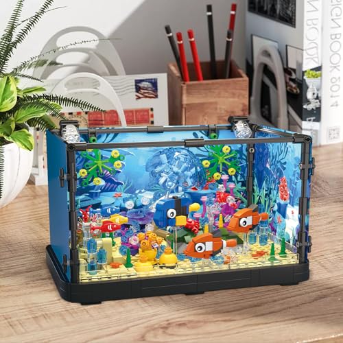 Fish Tank Building Sets, 725 Pcs Lighting Aquarium Kit with Ocean Jellyfish, Fish, Crab P263425