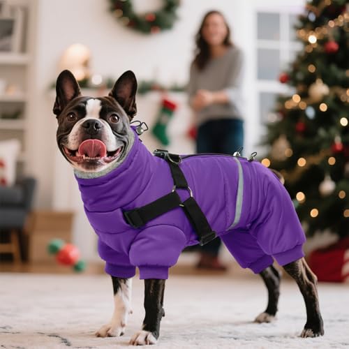 Black Dog Winter Coat with Harness, Reflective Waterproof Jacket for Small Dogs O43201