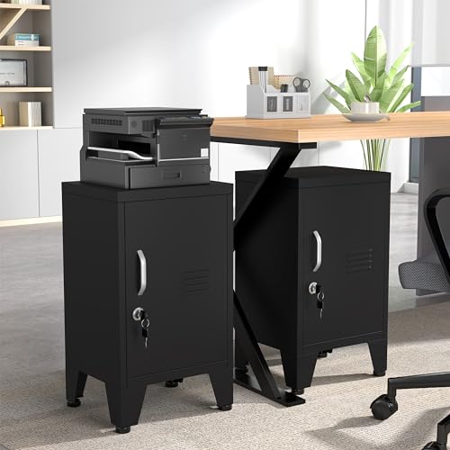 Black Metal Nightstand with Storage Cabinet and Shelves M836