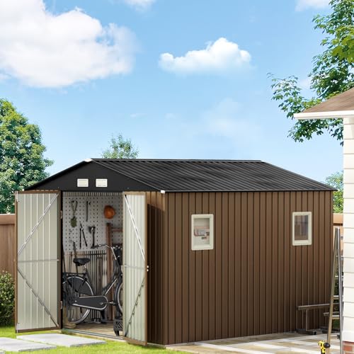 Outdoor Steel Storage Shed with Lockable Doors and Windows E249038