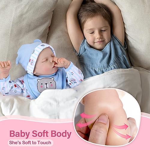 Lifelike Reborn Baby Doll Girl, 17 Inch Soft Body Realistic Newborn Vinyl Silicone Doll with Feeding Kit H33373