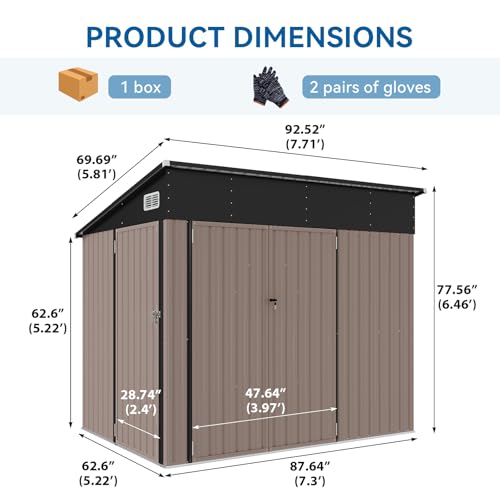 Galvanized Steel Storage Shed with Triple Doors, Weatherproof Outdoor Utility Shed P600721