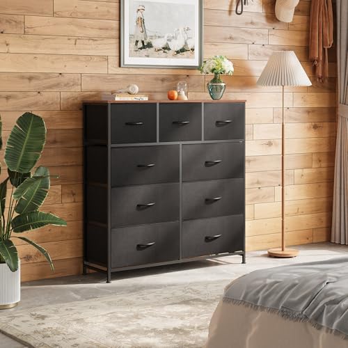 9-Drawer Fabric Storage Tower for Bedroom, Closet, Tall Chest Organizer with Steel Frame R839993
