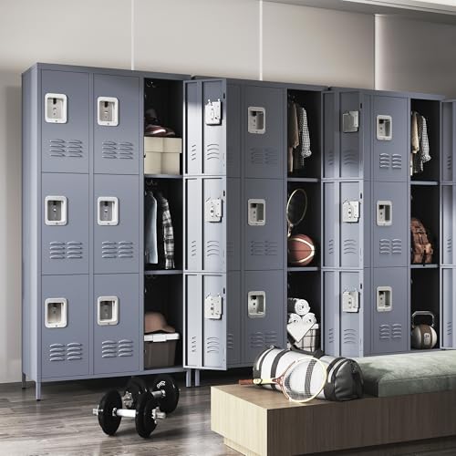 3-Door Steel Storage Locker with Shelves and Hooks I822961